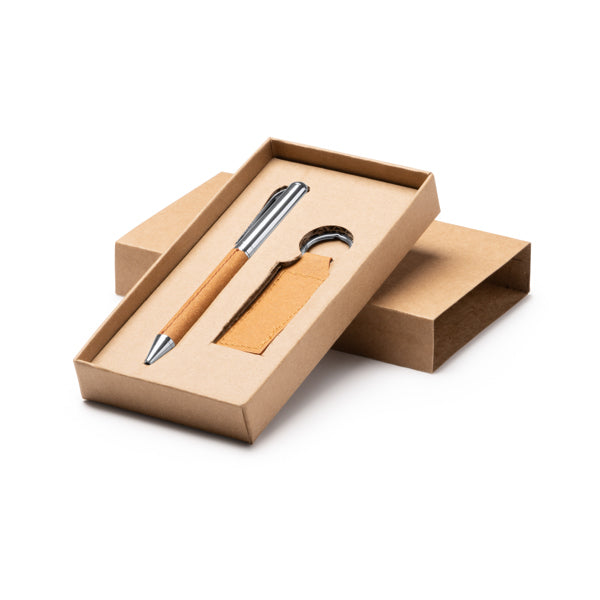 🖊️ Set de Bolígrafo y Llavero en Piel Reciclada-FEZ