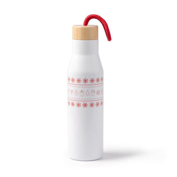 🎄 Termo Navideño en Acero Inoxidable con Tapa de Bambú – 500 ml