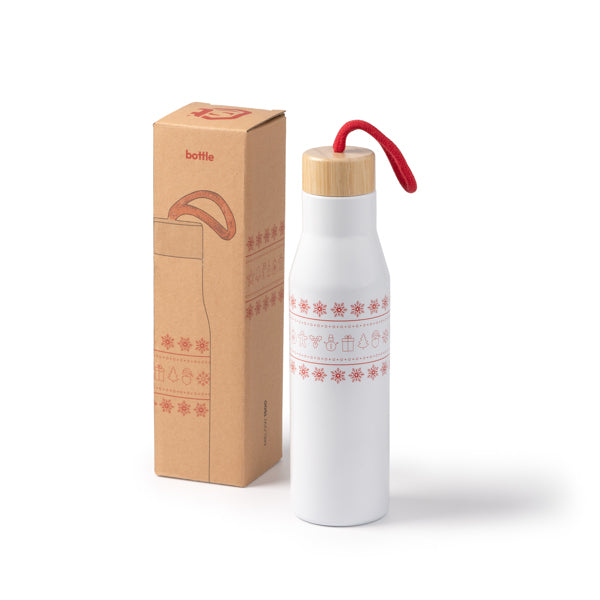 🎄 Termo Navideño en Acero Inoxidable con Tapa de Bambú – 500 ml