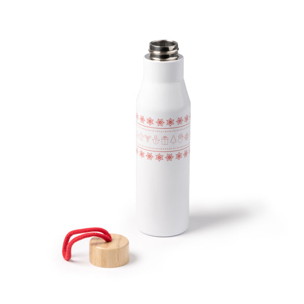 🎄 Termo Navideño en Acero Inoxidable con Tapa de Bambú – 500 ml