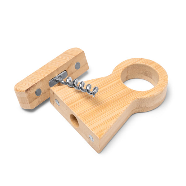 🍷 Sacacorchos de Bambú con Soporte – Estilo y Funcionalidad