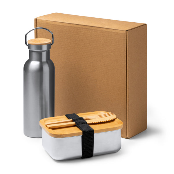 🍱 Set de Fiambrera y Bidón en Acero Inoxidable con Detalles en Bambú-BAGNER