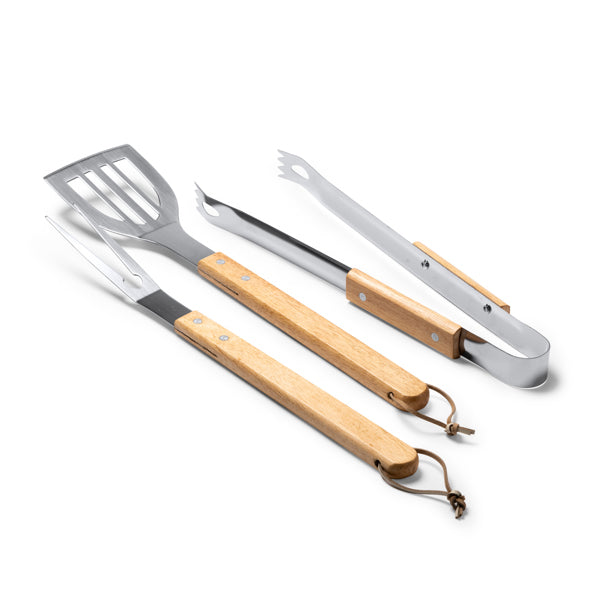 🔥 Set de Barbacoa con 3 Accesorios en Acero Inoxidable y Madera-