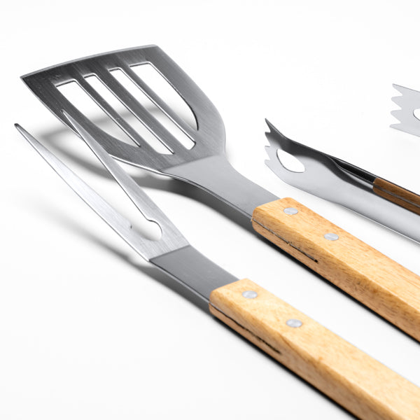 🔥 Set de Barbacoa con 3 Accesorios en Acero Inoxidable y Madera-