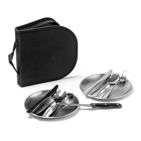 🍴 Set de Cubiertos y Platos en Acero Inoxidable con Funda RPET- TRIVOR