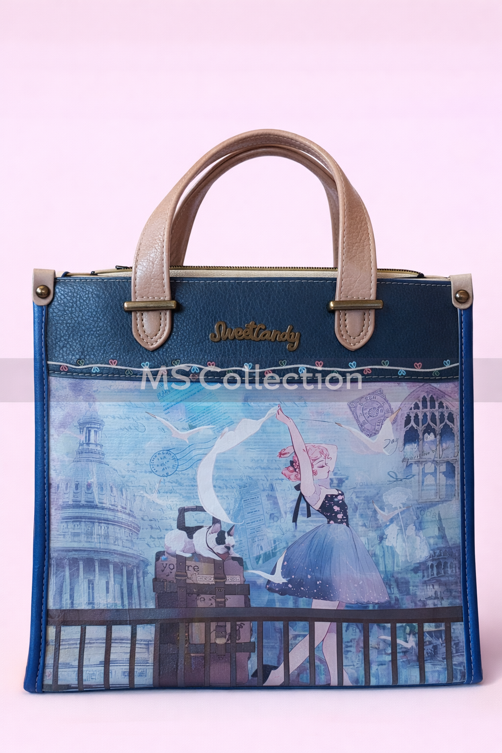 Bolso cuadrado con asas y diseño artístico C-272