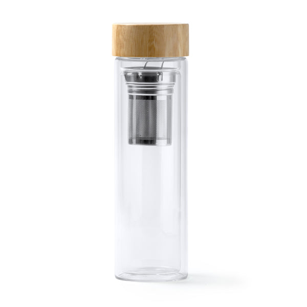 🚰 Termo de Cristal Borosilicato con Infusor y Tapa de Bambú – 420 ml ✨SAOKO