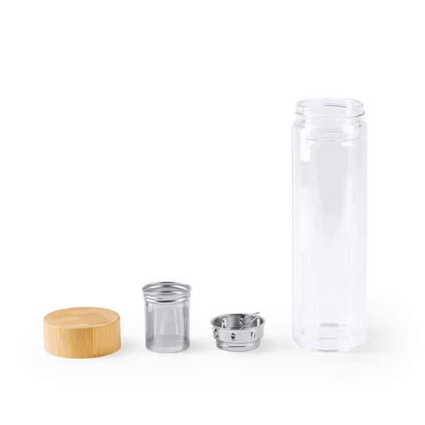 🚰 Termo de Cristal Borosilicato con Infusor y Tapa de Bambú – 420 ml ✨SAOKO
