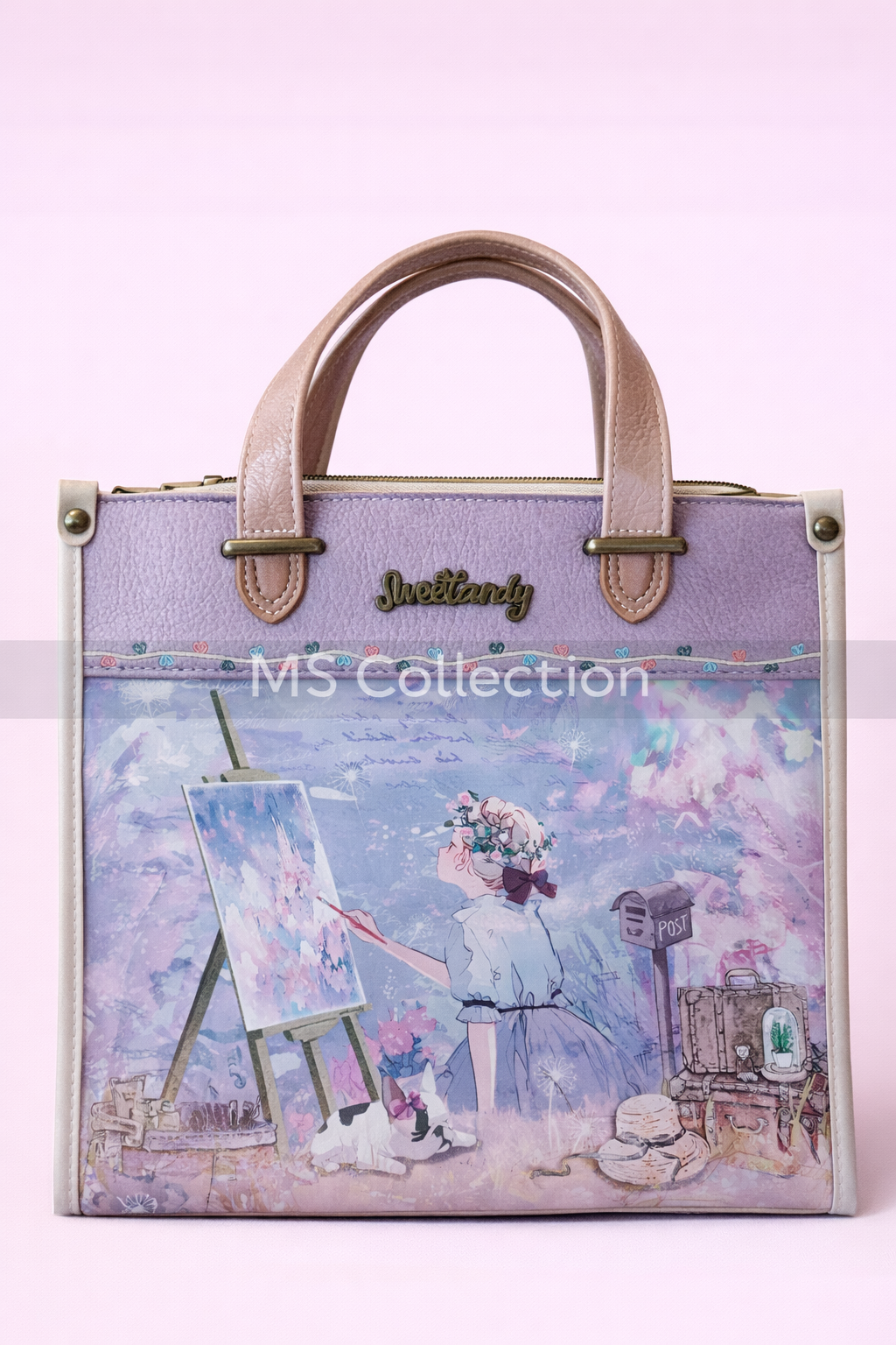 Bolso cuadrado con asas y diseño artístico C-272