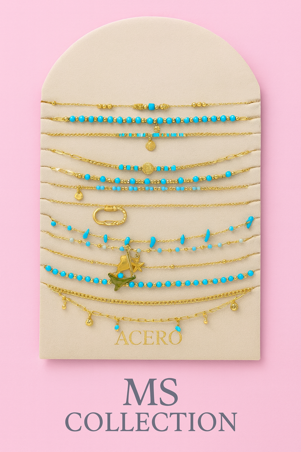 Collares de Acero Inoxidable con Piedrecitas de Colores *35851*