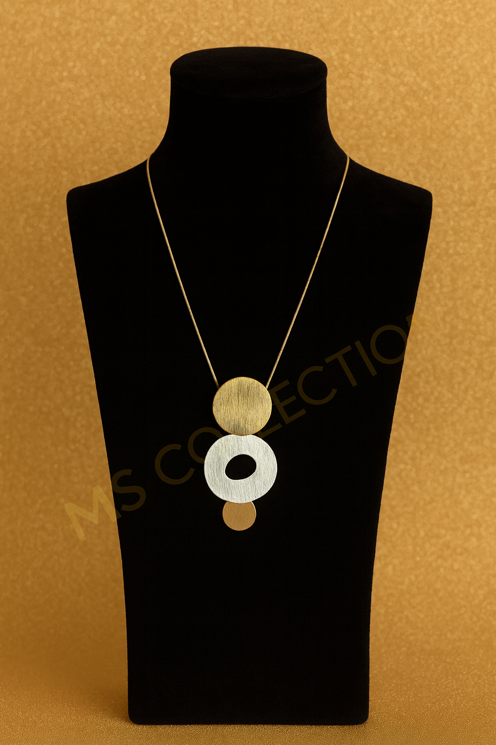 Collar Largo con Colgante Geométrico Bicolor en Metal