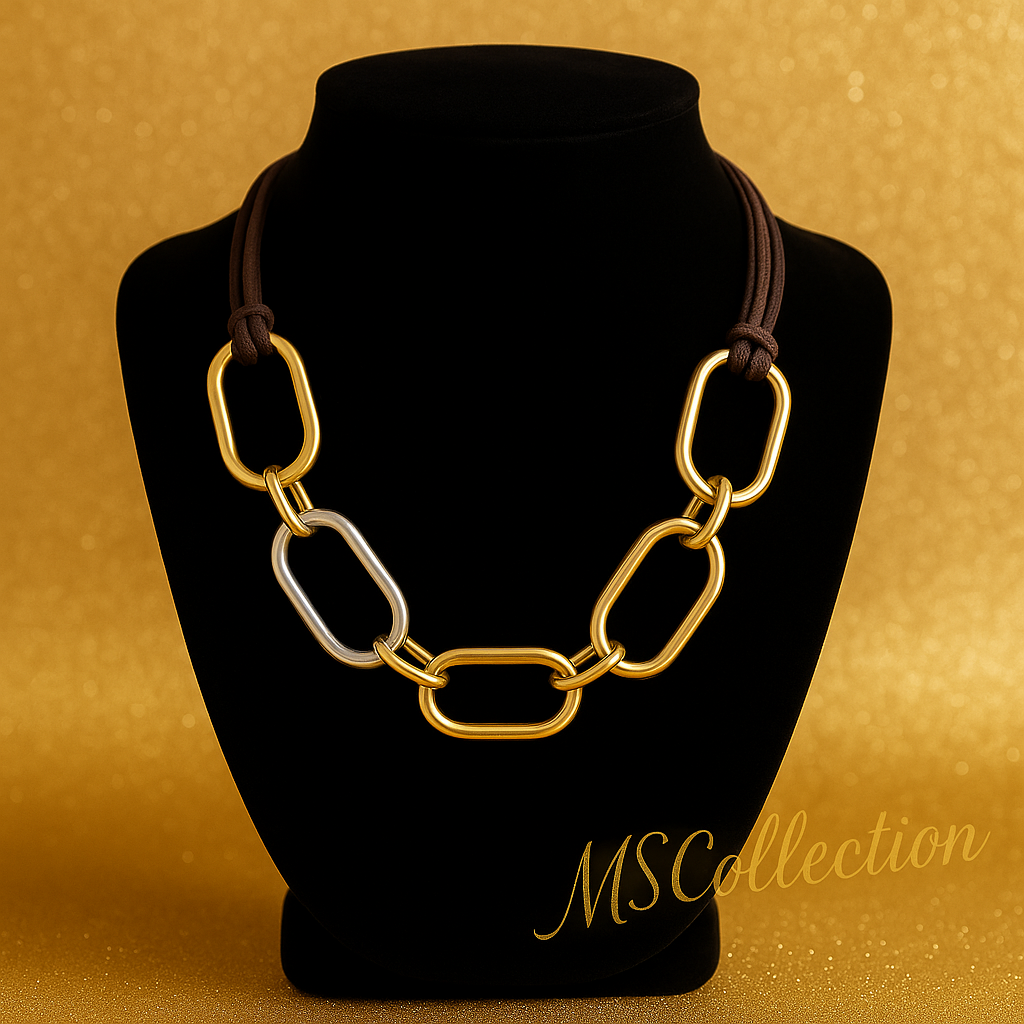 Collar Cadena Dorada con Eslabón Plateado