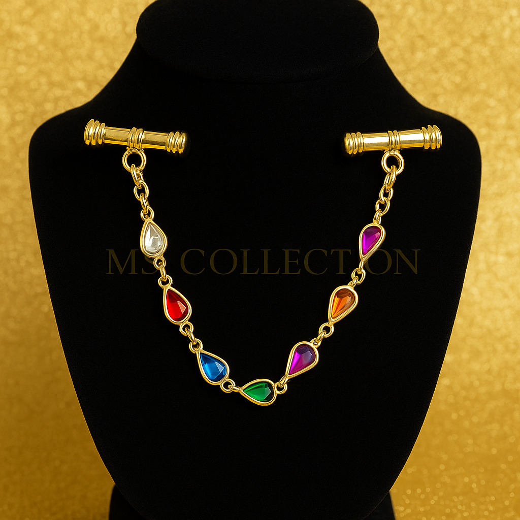Prendedores enchapados en oro con piedras de colores