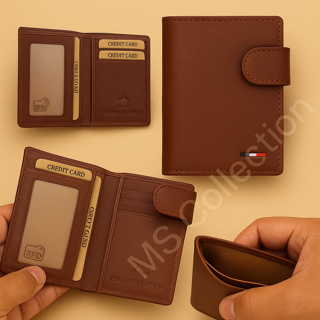 Billetera vertical RFID de cuero