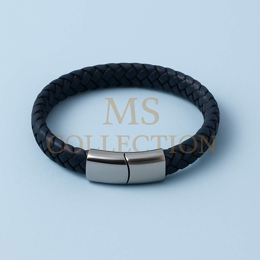 Pulsera de cuero trenzado azul oscuro