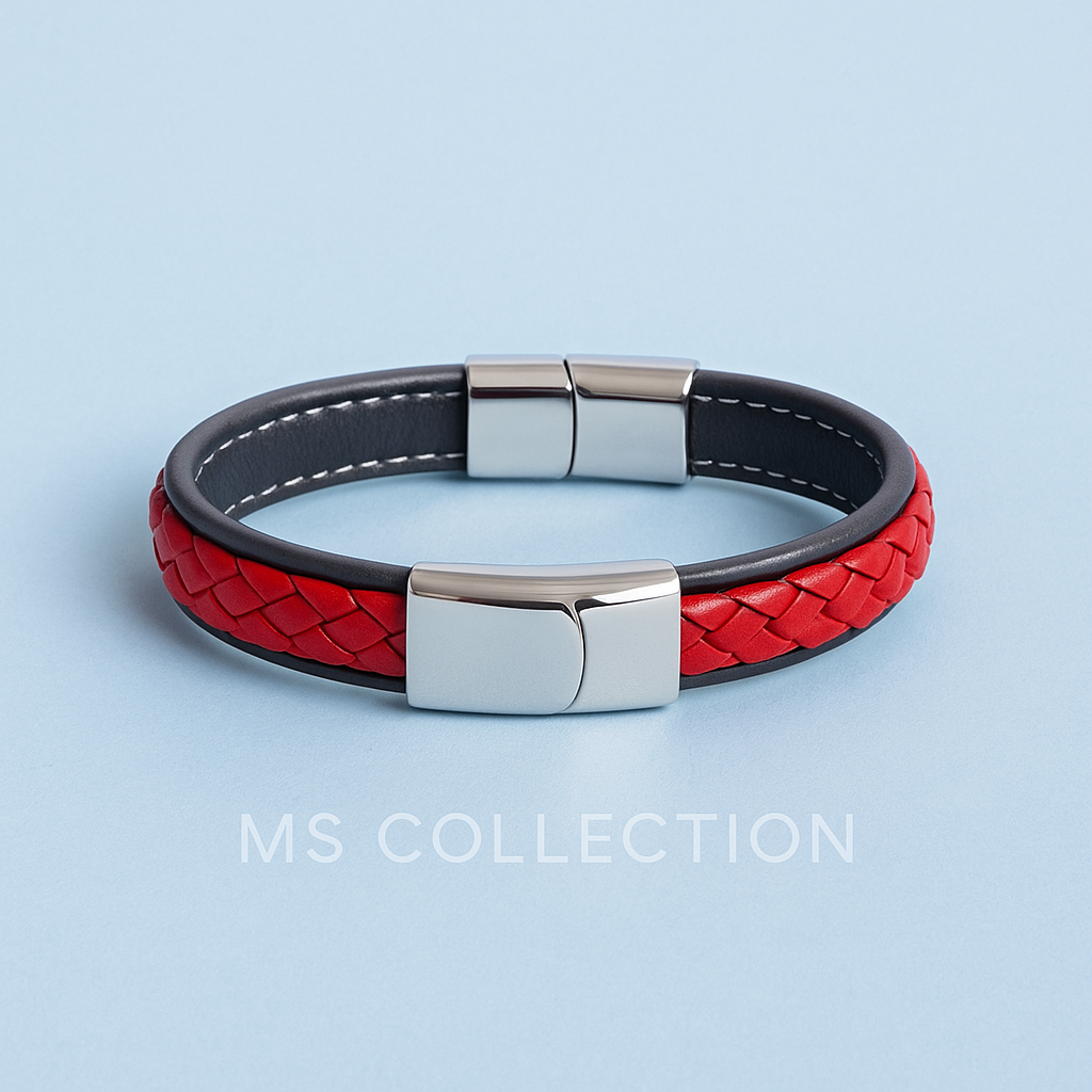 Pulsera de Cuero para Hombre con Cierre Magnético de Acero Inoxidable