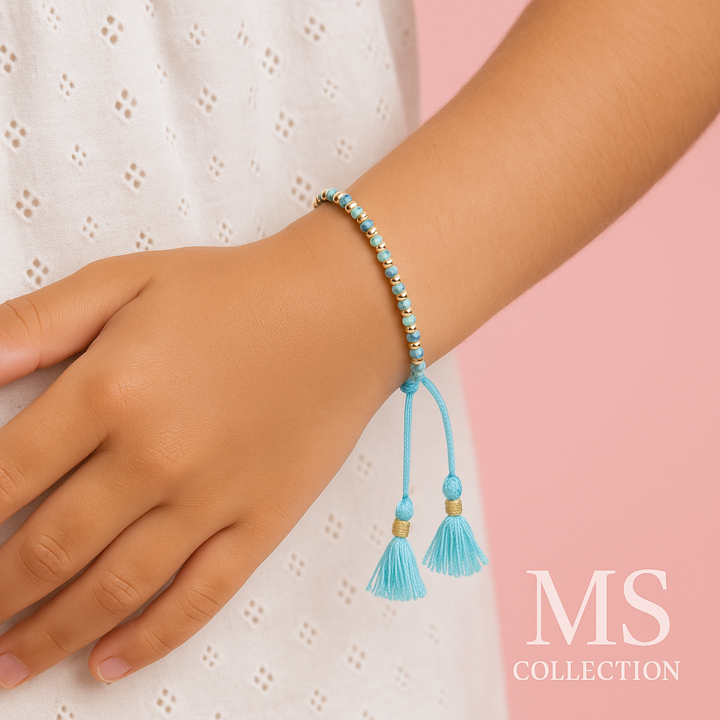 Pulseras Infantiles con Cuentas Doradas y Hilo de Colores *ES 201*