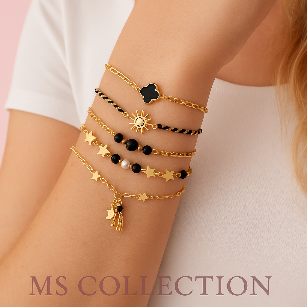 Pulseras de Acero- Diseño Elegante en Negro y Dorado *35614*