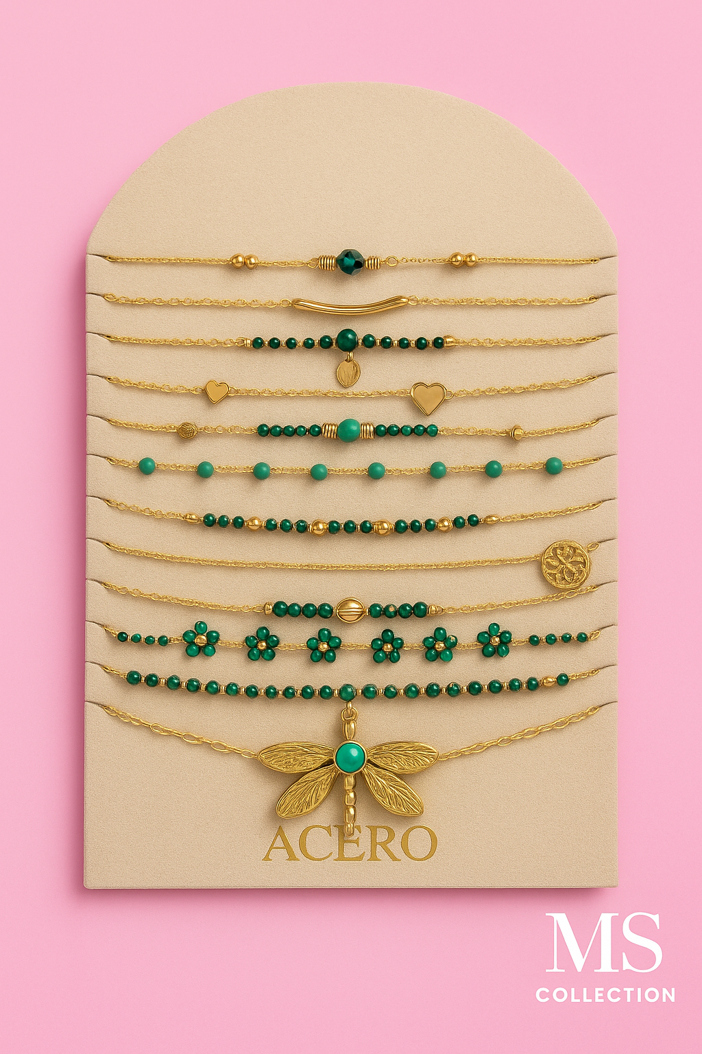 Collares de Acero Inoxidable con Piedrecitas de Colores *35851*