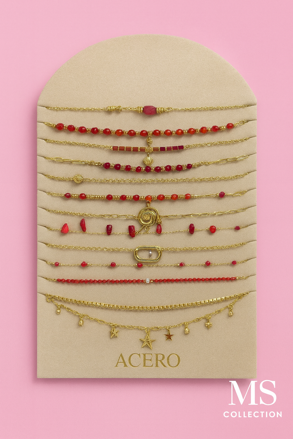 Collares de Acero Inoxidable con Piedrecitas de Colores *35851*