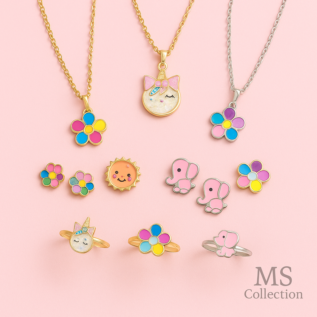 Collares de niña en acero inoxidable – Diseños divertidos y coloridos * ES1215*