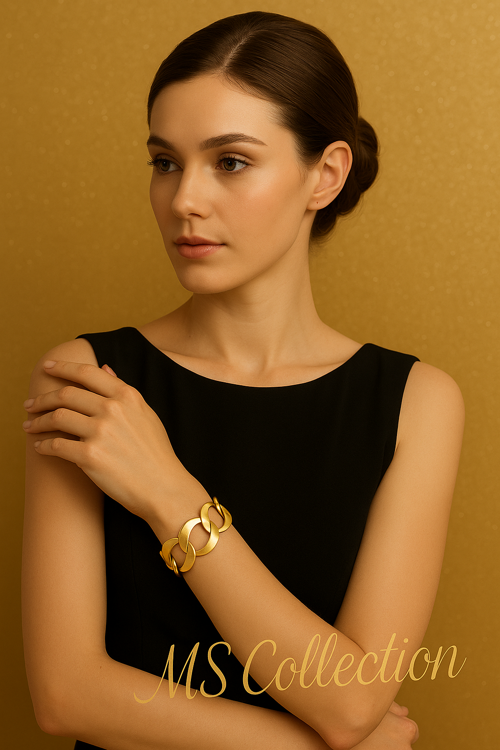 Pulsera Dorada con Eslabones Geométricos de Zamak