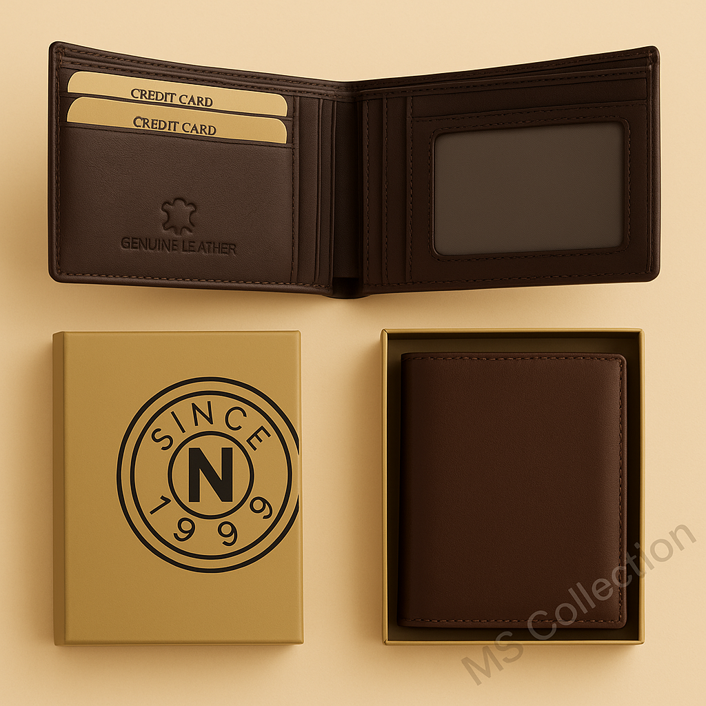 Billetera de hombre de cuero genuino Bifold