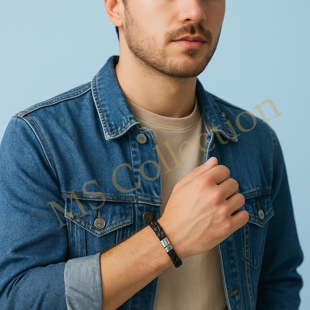 Pulsera de cuero trenzado | Cierre clip