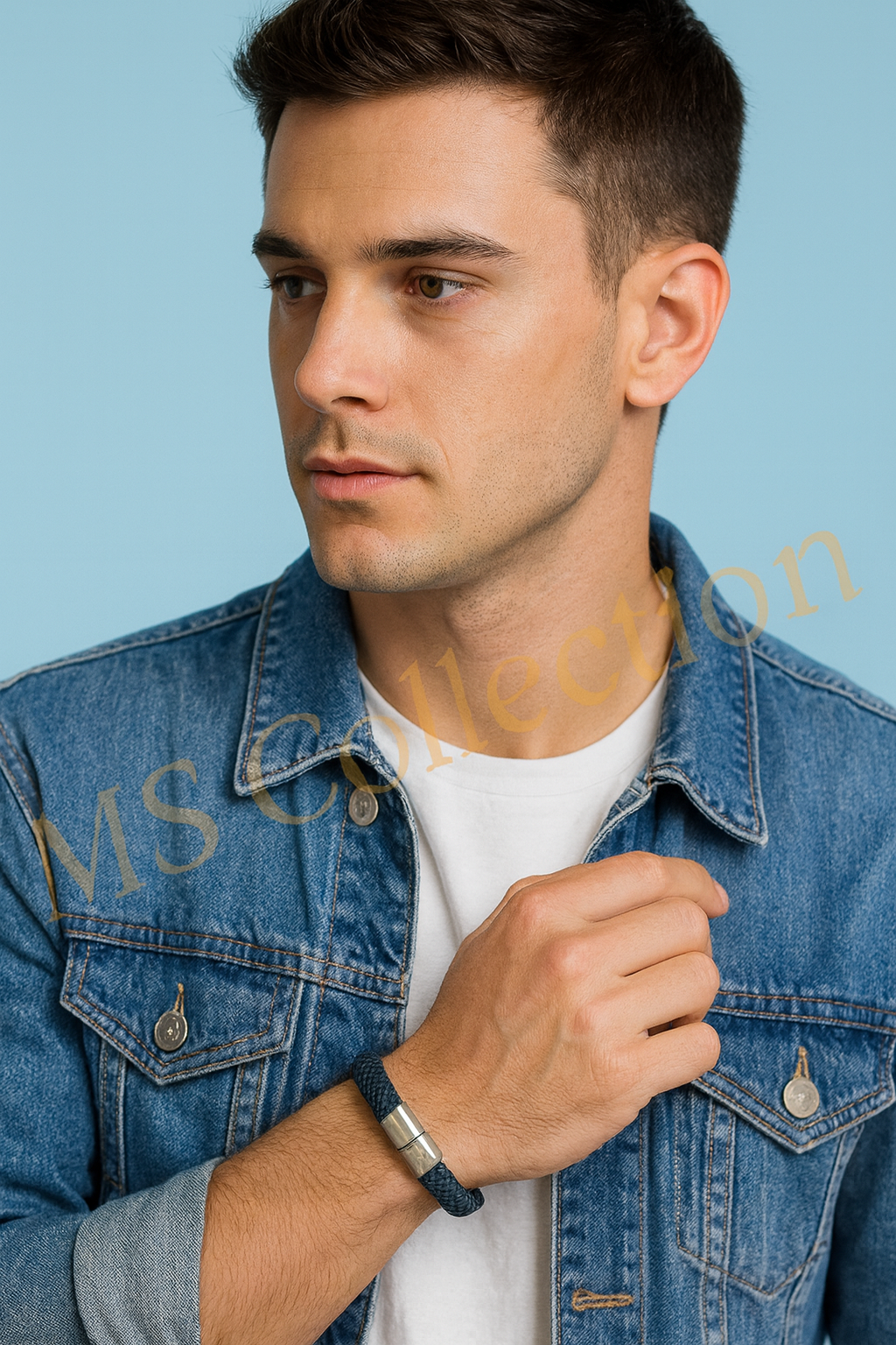 Pulsera de cuero trenzado azul oscuro