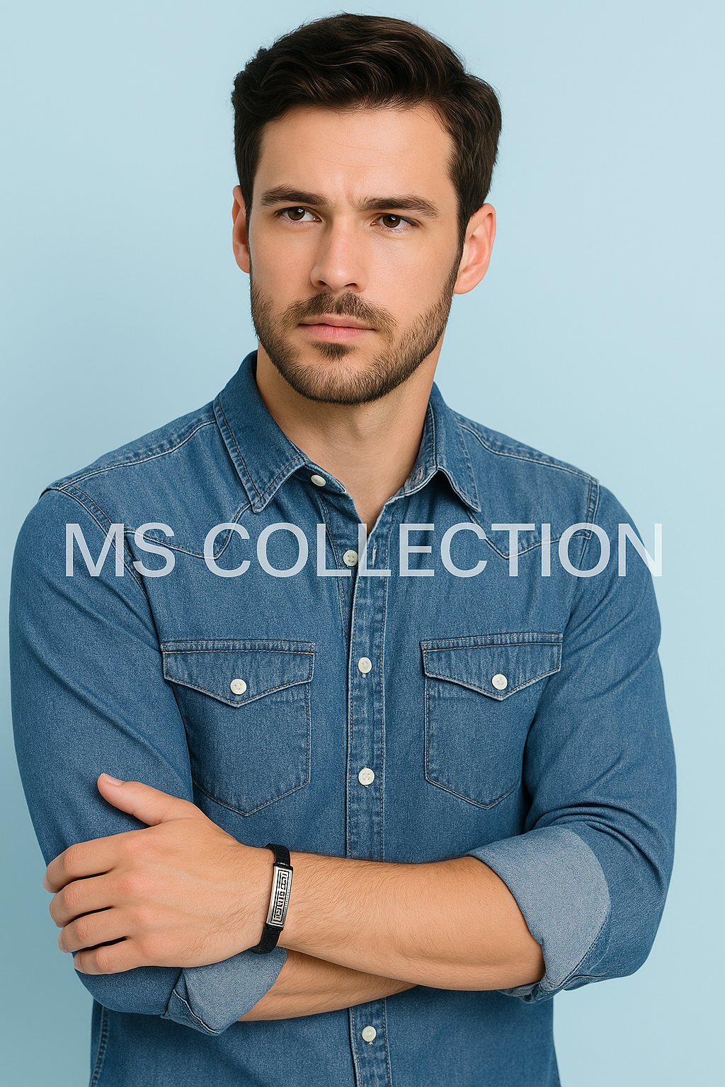 Pulsera de cuero trenzado gruesa con dije rectangular y circular | Hombre