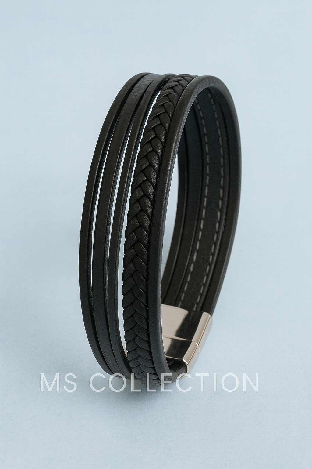 Pulsera de Cuero para Hombre con Cierre Magnético de Acero Inoxidable