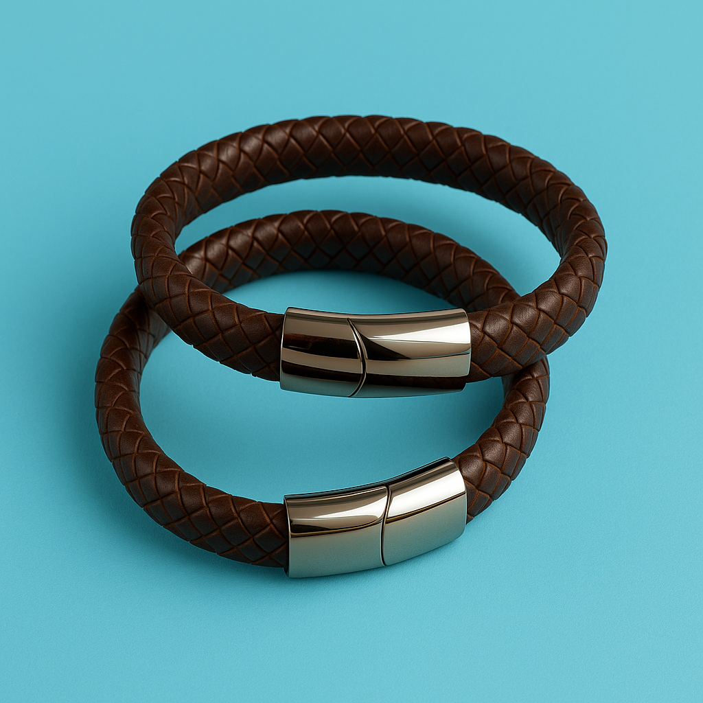 Pulsera de cuero trenzado azul oscuro