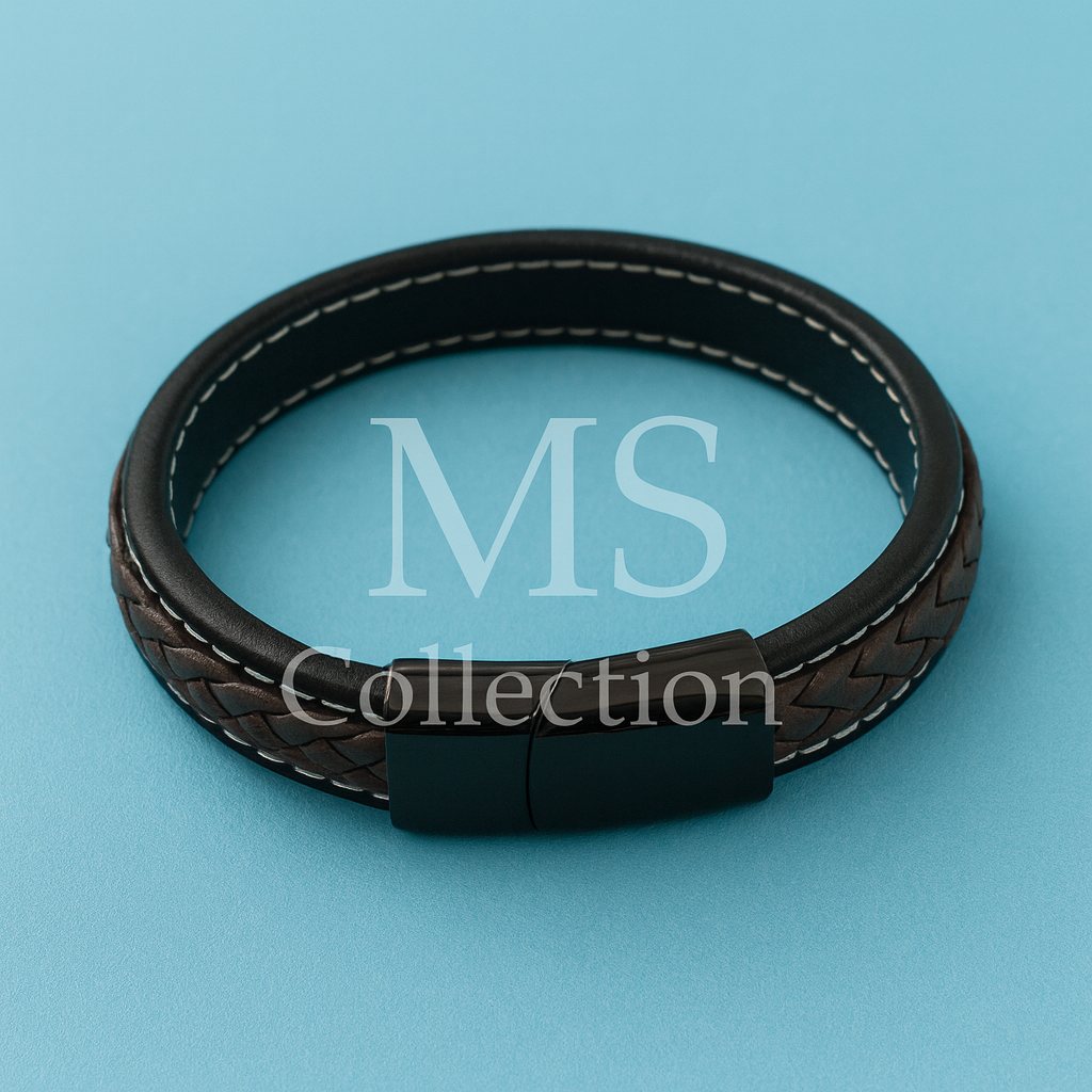 Pulsera de Cuero para Hombre con Cierre Magnético de Acero Inoxidable