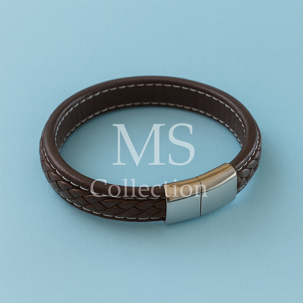 Pulsera de Cuero para Hombre con Cierre Magnético de Acero Inoxidable