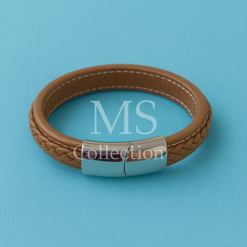 Pulsera de Cuero para Hombre con Cierre Magnético de Acero Inoxidable