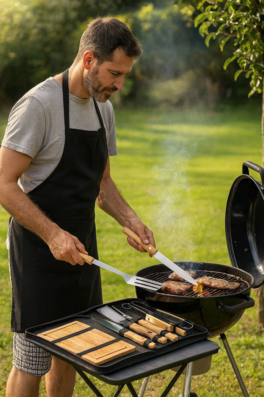 🔥 Set de Barbacoa con Accesorios de Acero Inoxidable y Madera