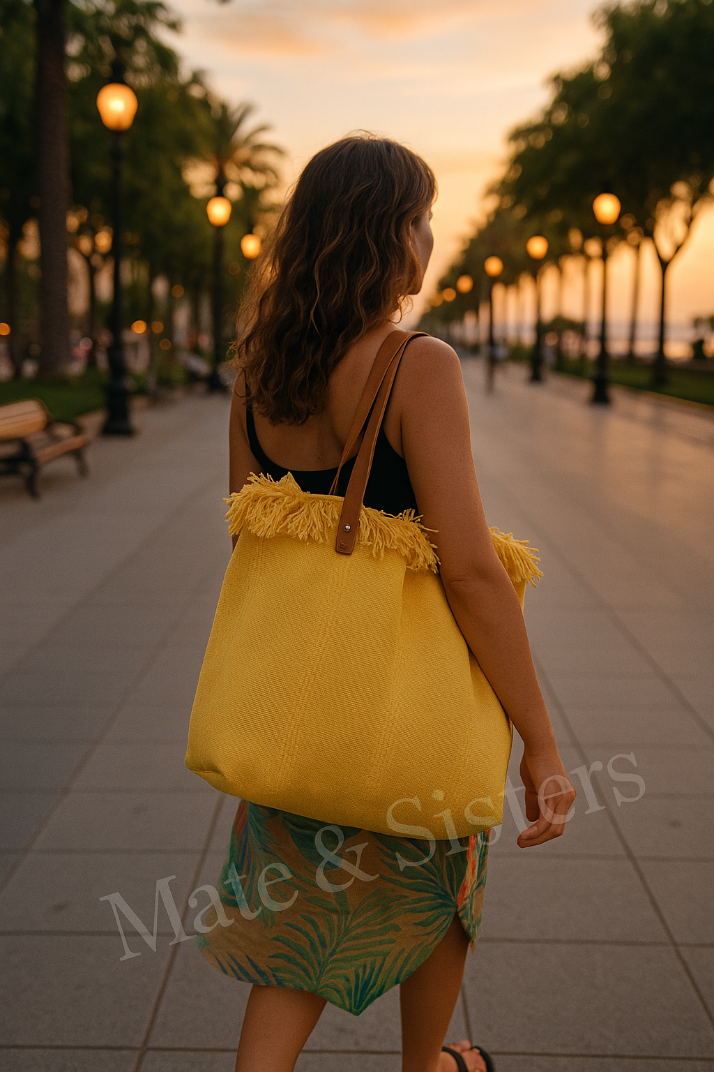 Bolso de Tela Veraniega 35×50 cm con Asas de Cuero *801713