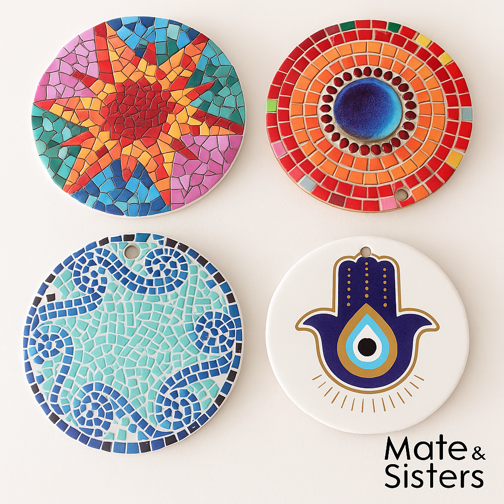Posavasos de Cerámica con Base de Corcho · Diseños Mandala & Mosaico *QD310*
