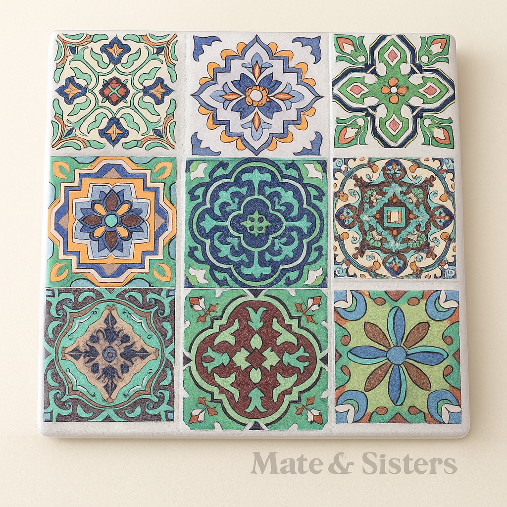 Posavasos de Cerámica con Base de Corcho · Diseños Mandala & Mosaico *QD310*