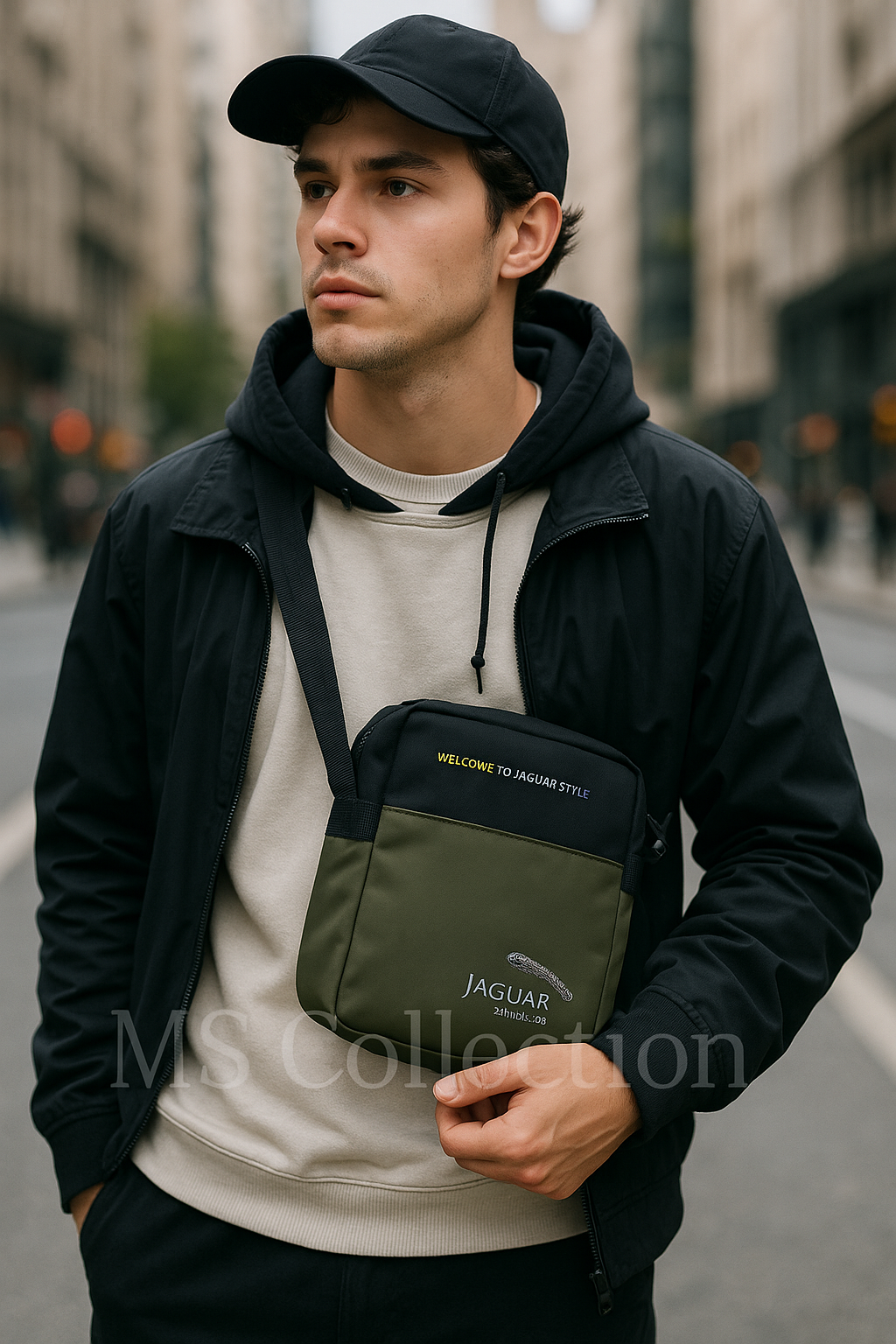 Bandolera Compacta Jaguar – Verde Musgo &amp; Negro 🌿🖤