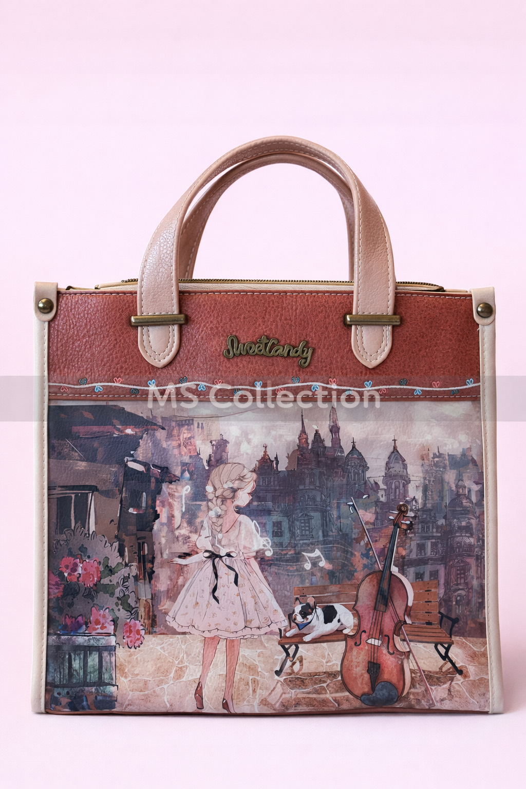 Bolso cuadrado con asas y diseño artístico C-272