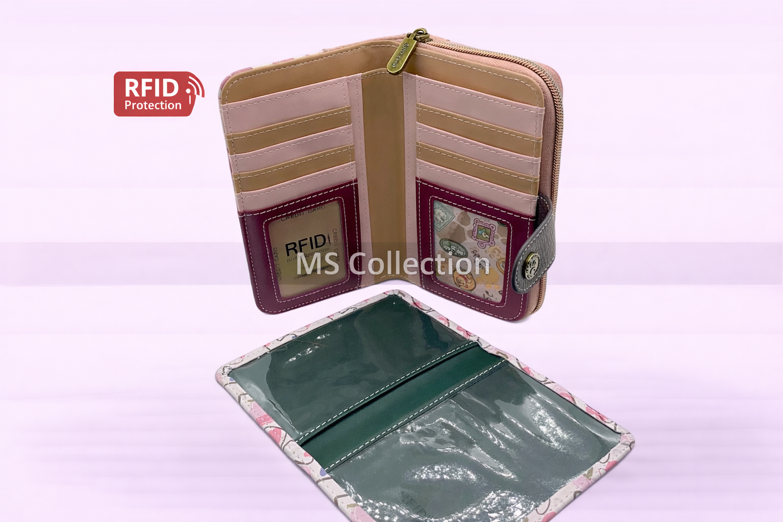 Cartera artística con cremallera y protección RFID C-061