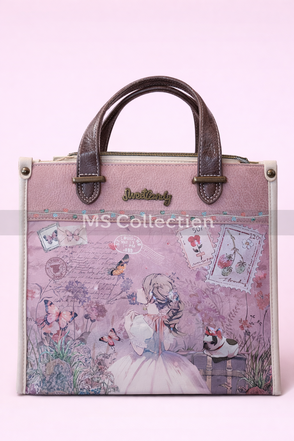 Bolso cuadrado con asas y diseño artístico C-272